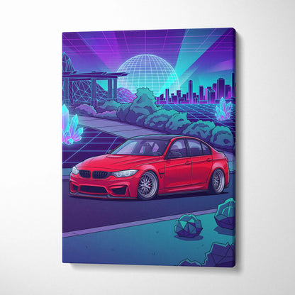 BMW M3 Inspired Vaporwave Neon Canvas - Car Art Neon Blue Purple Living Room Futurism Mood Neon Glow Canvas