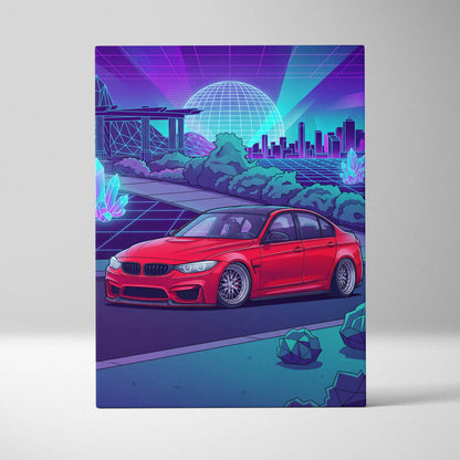 BMW M3 Inspired Vaporwave Neon Canvas - Car Art Neon Blue Purple Living Room Futurism Mood Neon Glow Canvas