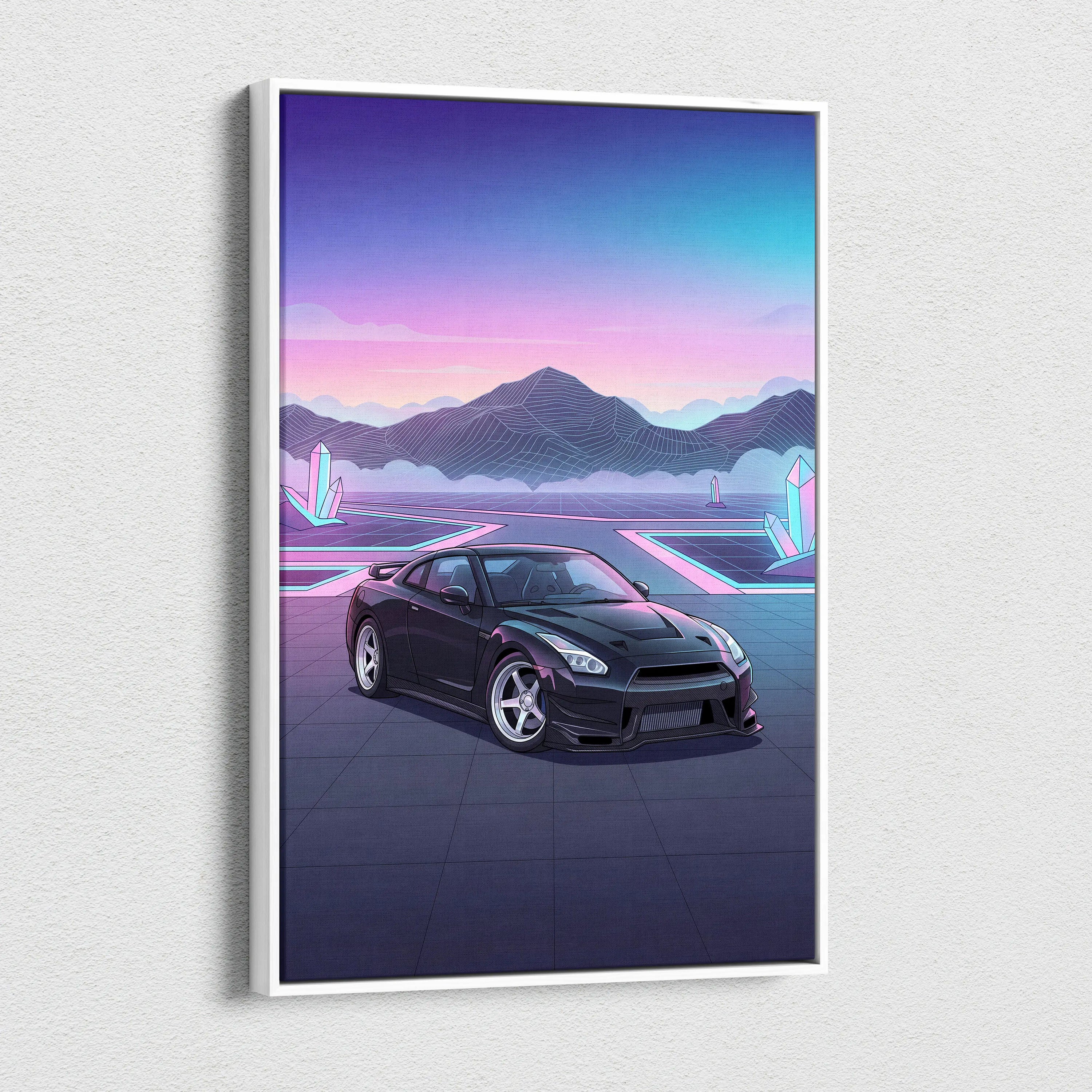 Nissan R35 GTR Inspired Vaporwave Neon Car Art - Automotive Art Neon Pink Purple Dreamy Synthwave Canvas