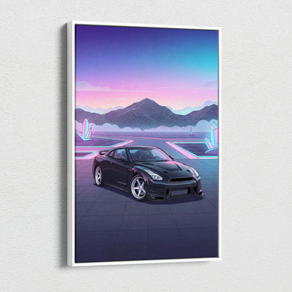 Nissan R35 GTR Inspired Vaporwave Neon Car Art - Automotive Art Neon Pink Purple Dreamy Synthwave Canvas