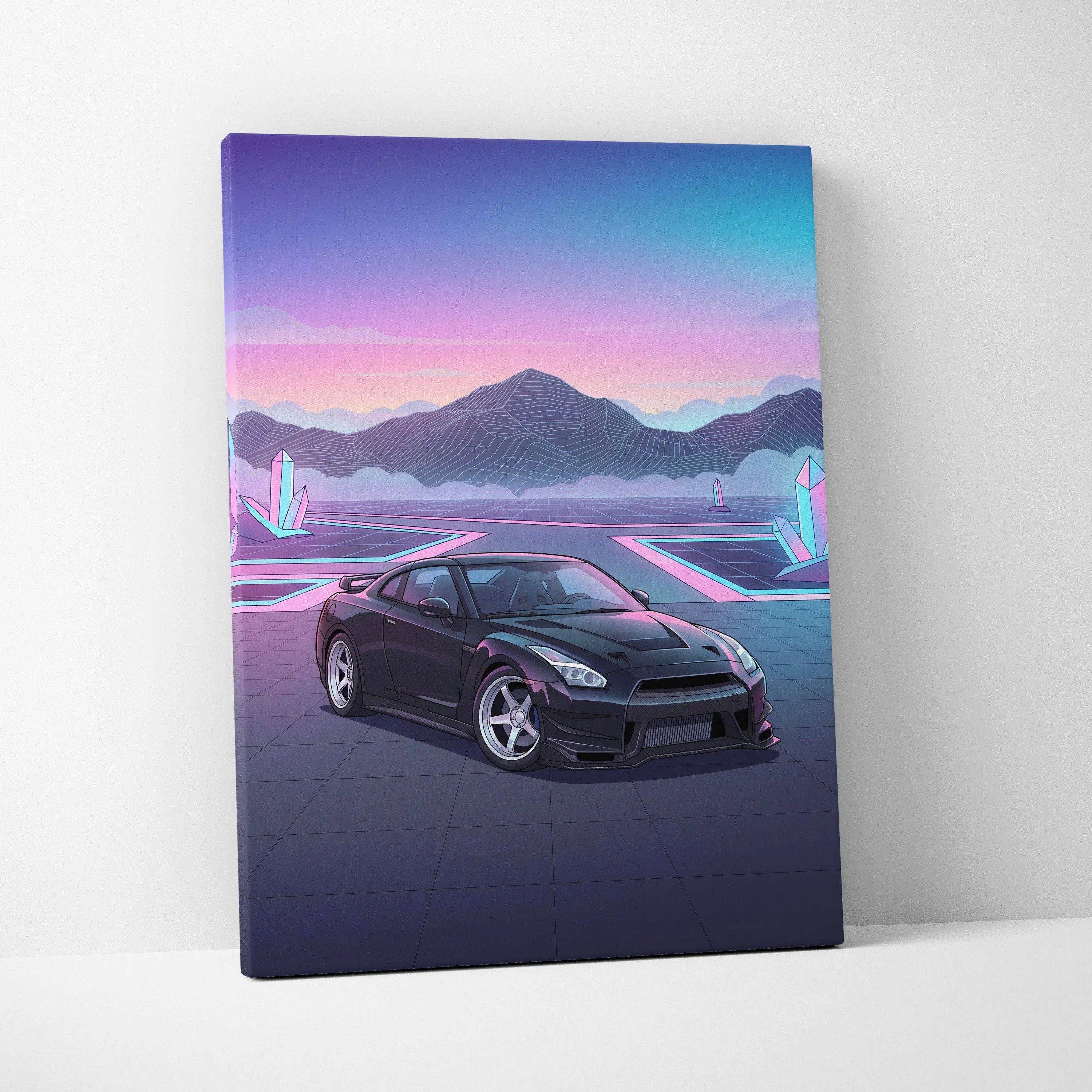 Nissan R35 GTR Inspired Vaporwave Neon Car Art - Automotive Art Neon Pink Purple Dreamy Synthwave Canvas