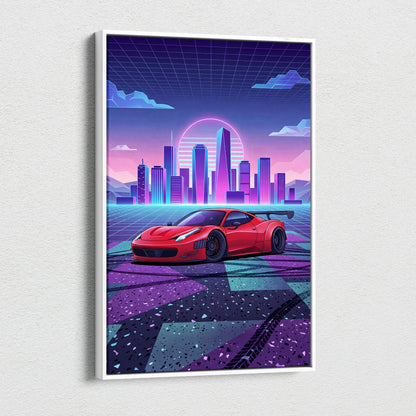 Ferrari 458 Italia Inspired Vaporwave Neon City Car Scene - Car Neon Pink Living Room Vaporwave - Nostalgic Mood Art