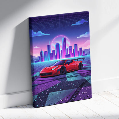 Ferrari 458 Italia Inspired Vaporwave Neon City Car Scene - Car Neon Pink Living Room Vaporwave - Nostalgic Mood Art