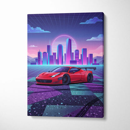 Ferrari 458 Italia Inspired Vaporwave Neon City Car Scene - Car Neon Pink Living Room Vaporwave - Nostalgic Mood Art