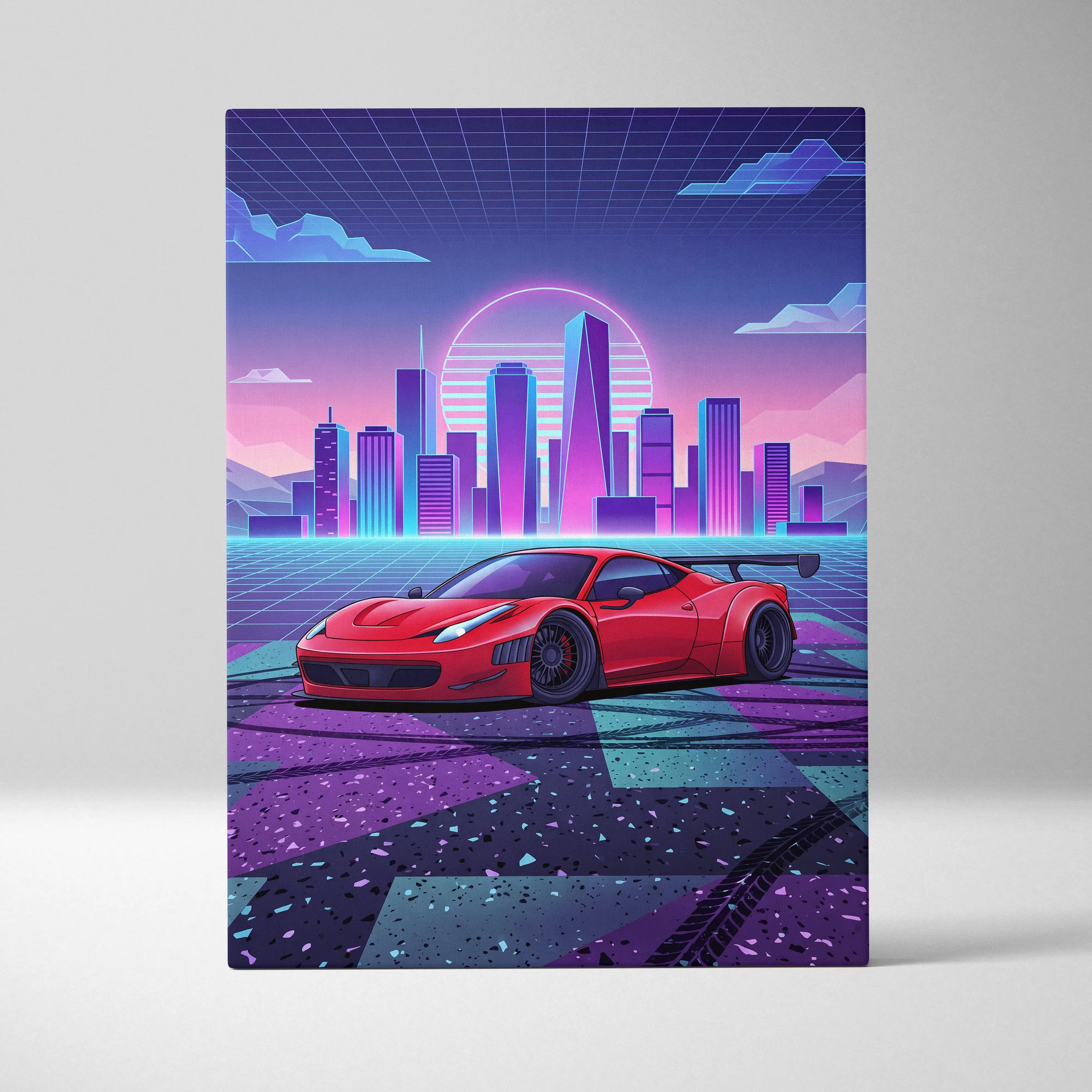 Ferrari 458 Italia Inspired Vaporwave Neon City Car Scene - Car Neon Pink Living Room Vaporwave - Nostalgic Mood Art