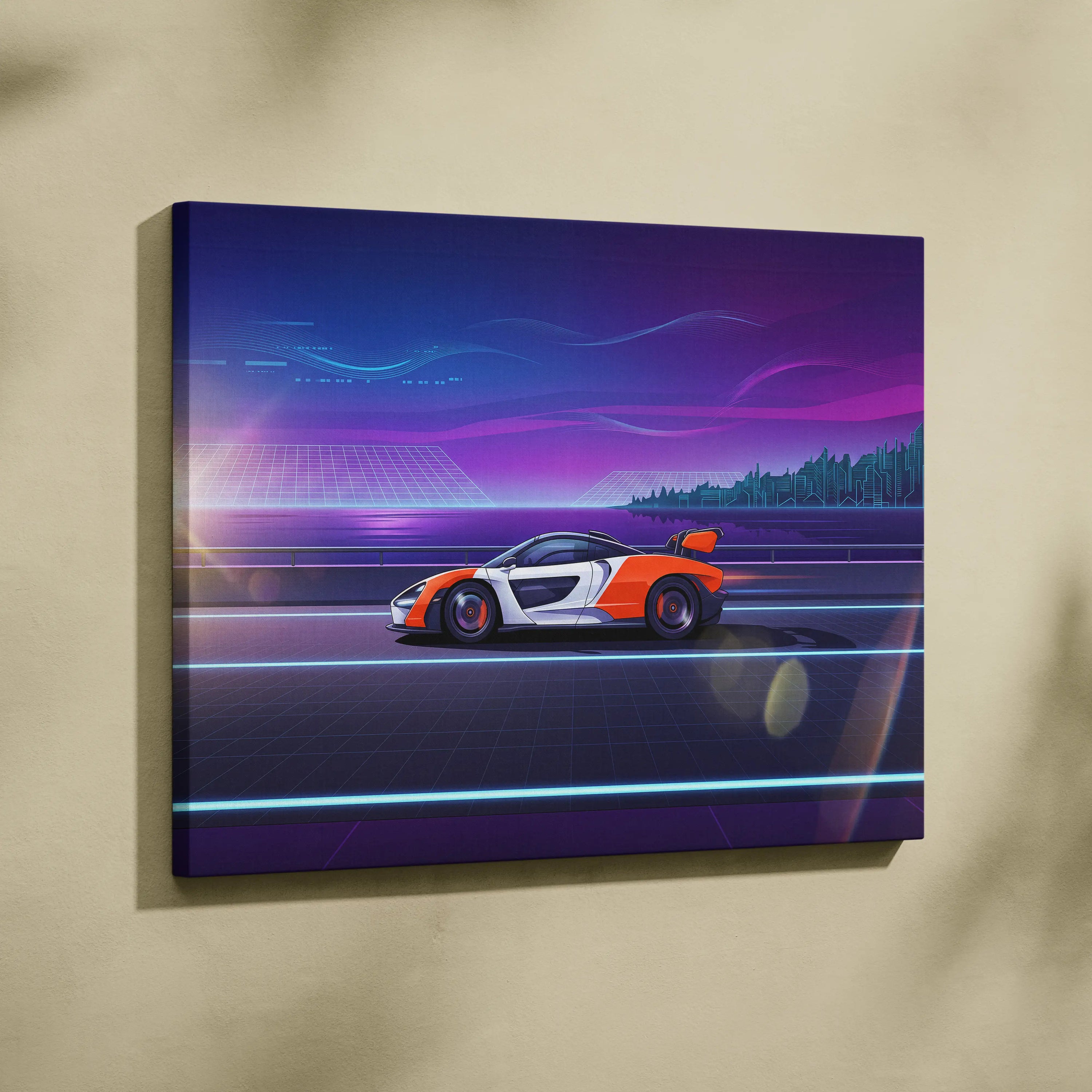 McLaren Senna Inspired, Neon Vapor Racing Canvas - Vaporwave Car Art Neon Pink Room Retro Nostalgic Mood Vaporwave Canvas