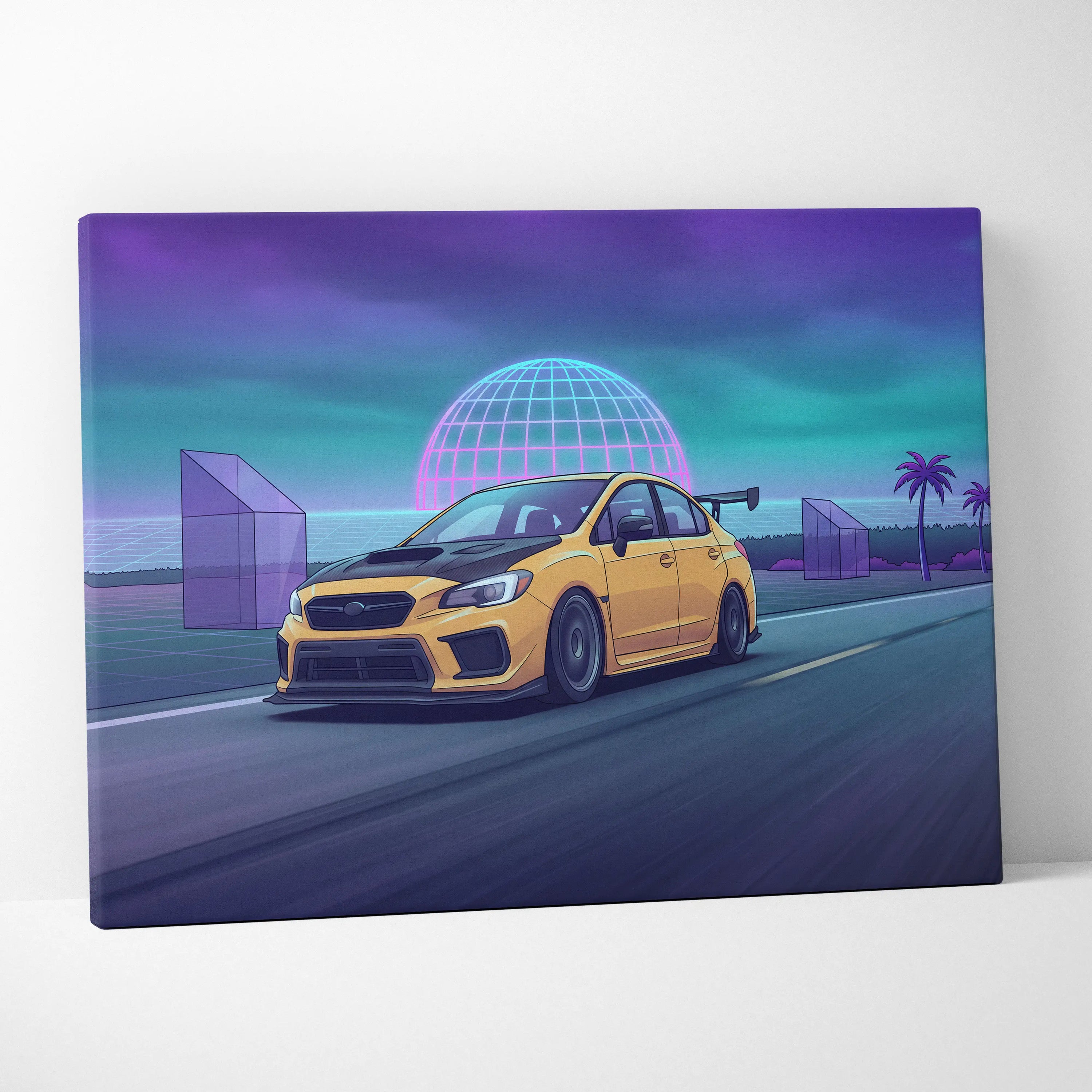 Subaru WRX STI Inspired Neon Drive Art Scene - Car Art Neon Purple Teal Living Room Energetic Mood Synthwave Decor