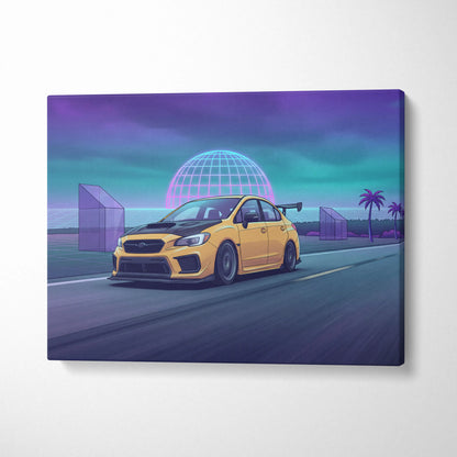 Subaru WRX STI Inspired Neon Drive Art Scene - Car Art Neon Purple Teal Living Room Energetic Mood Synthwave Decor