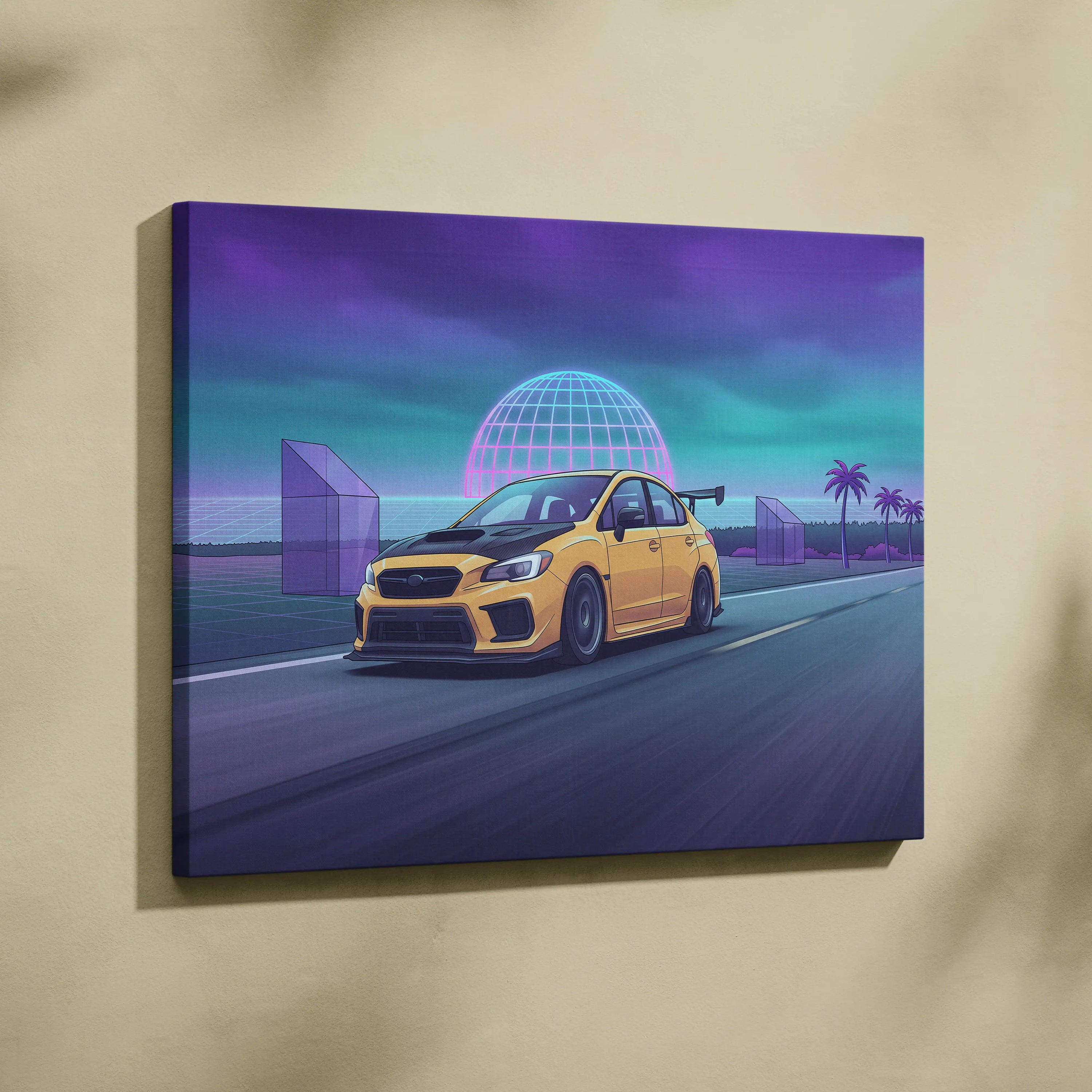 Subaru WRX STI Inspired Neon Drive Art Scene - Car Art Neon Purple Teal Living Room Energetic Mood Synthwave Decor