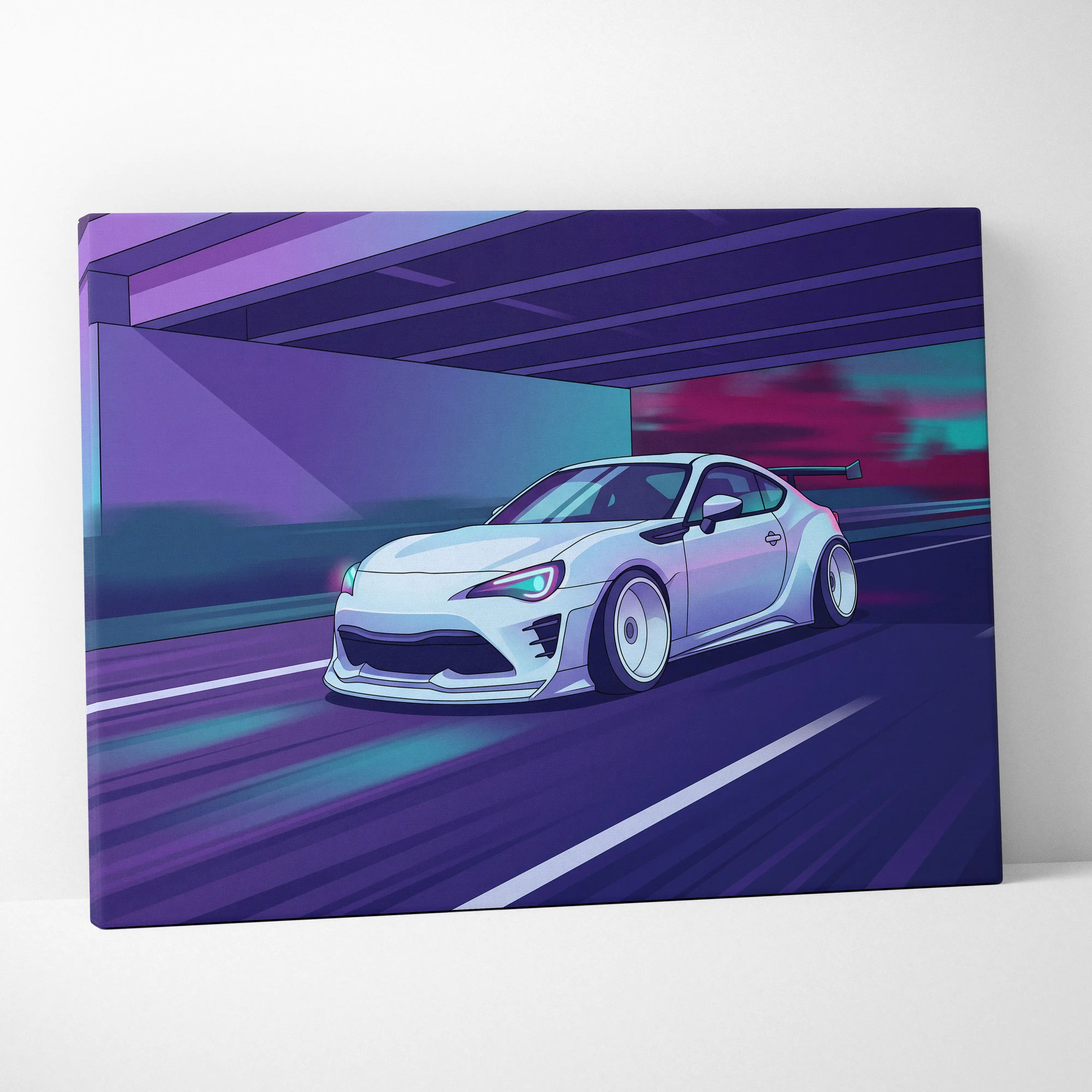 Subaru BRZ Inspired Neon Vaporwave Canvas Art - Car Neon Purple Teal Living Room Vaporwave Mood Nostalgic Wall Art