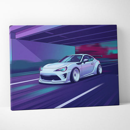 Subaru BRZ Inspired Neon Vaporwave Canvas Art - Car Neon Purple Teal Living Room Vaporwave Mood Nostalgic Wall Art