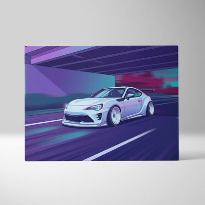 Subaru BRZ Inspired Neon Vaporwave Canvas Art - Car Neon Purple Teal Living Room Vaporwave Mood Nostalgic Wall Art