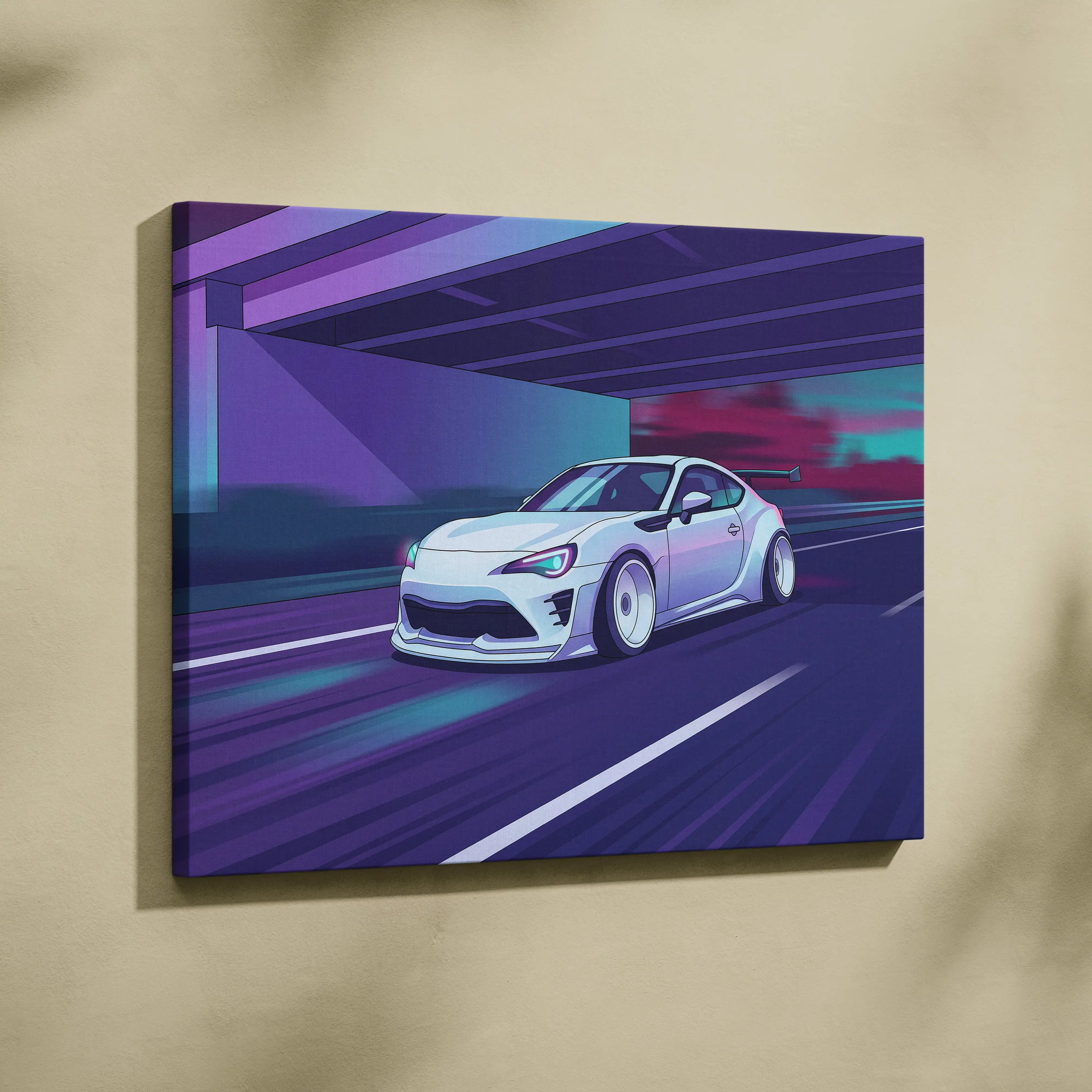 Subaru BRZ Inspired Neon Vaporwave Canvas Art - Car Neon Purple Teal Living Room Vaporwave Mood Nostalgic Wall Art