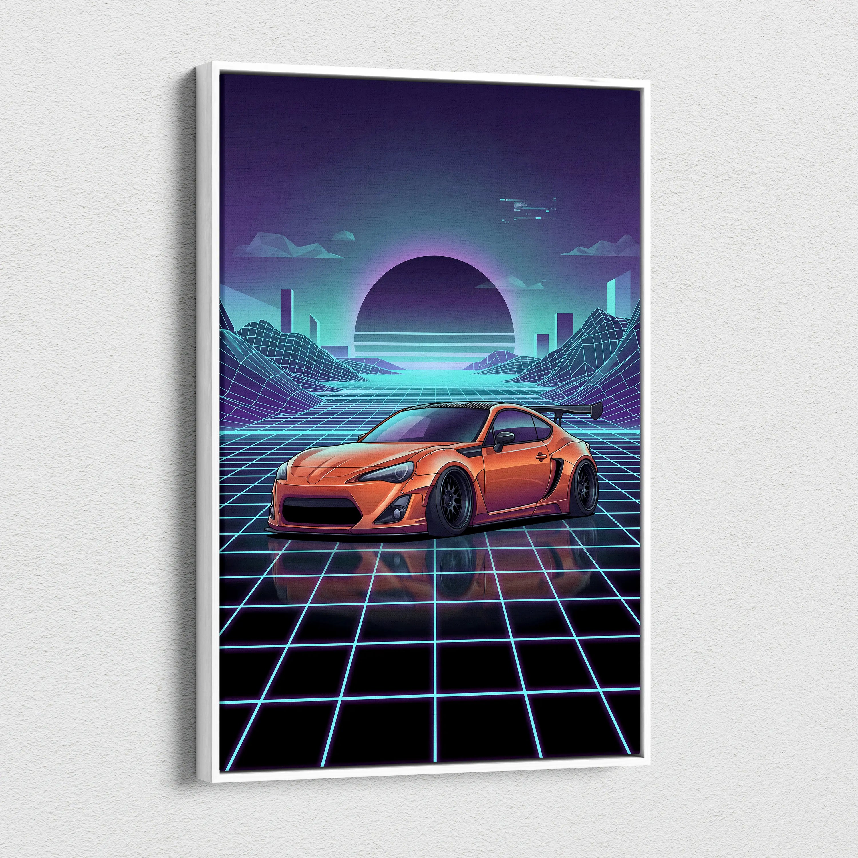 Toyota FT86 Widebody Inspired Neon Vaporwave Cityscape Canvas - Car Art Neon Pink Teal For Living Room Vaporwave Mood