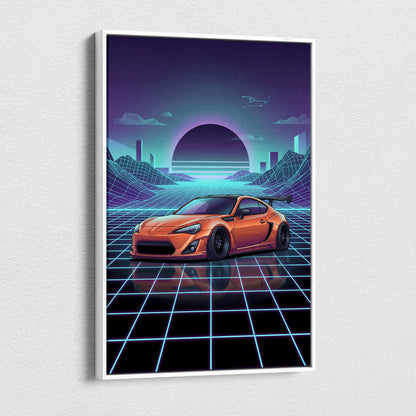 Toyota FT86 Widebody Inspired Neon Vaporwave Cityscape Canvas - Car Art Neon Pink Teal For Living Room Vaporwave Mood
