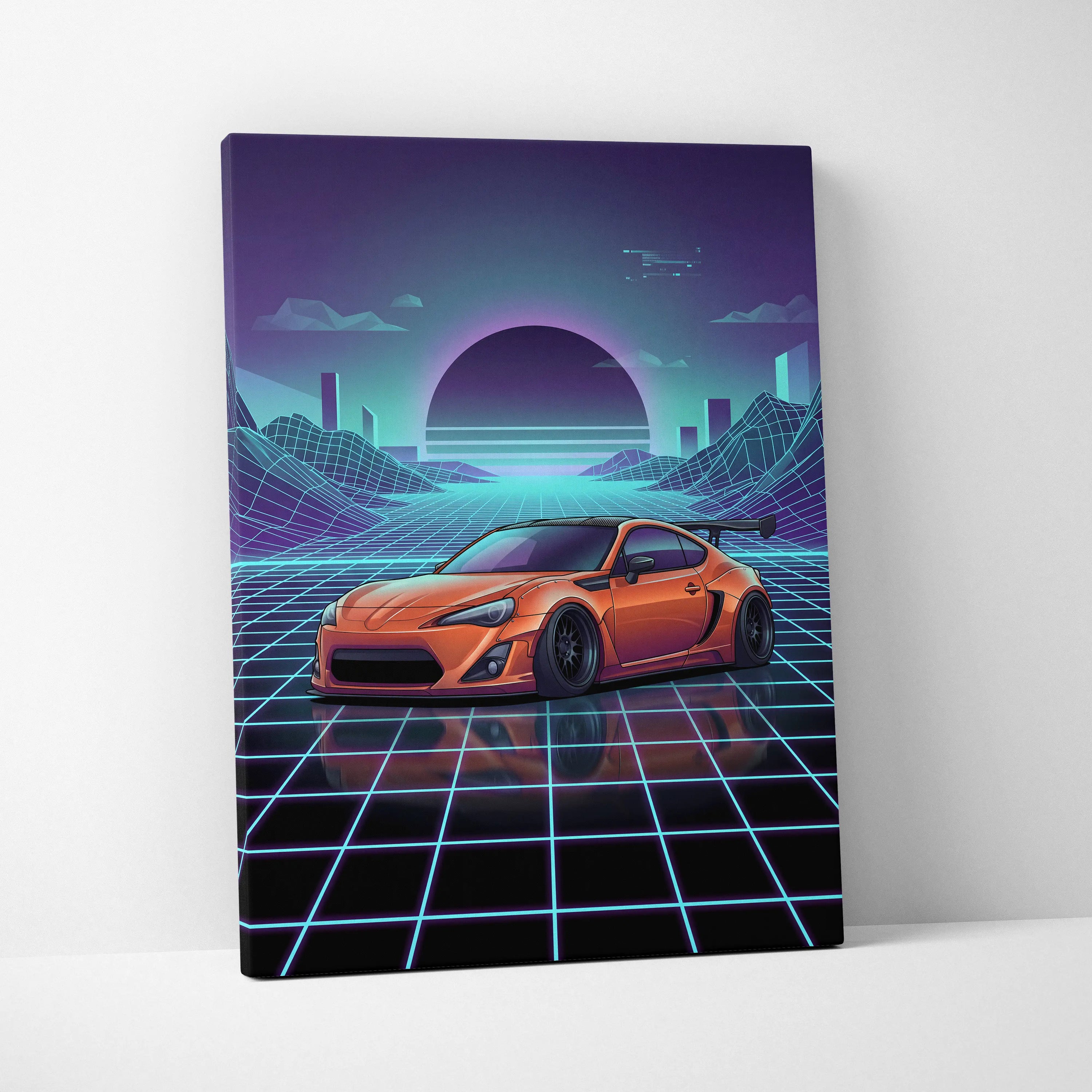 Toyota FT86 Widebody Inspired Neon Vaporwave Cityscape Canvas - Car Art Neon Pink Teal For Living Room Vaporwave Mood