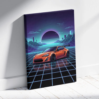 Toyota FT86 Widebody Inspired Neon Vaporwave Cityscape Canvas - Car Art Neon Pink Teal For Living Room Vaporwave Mood