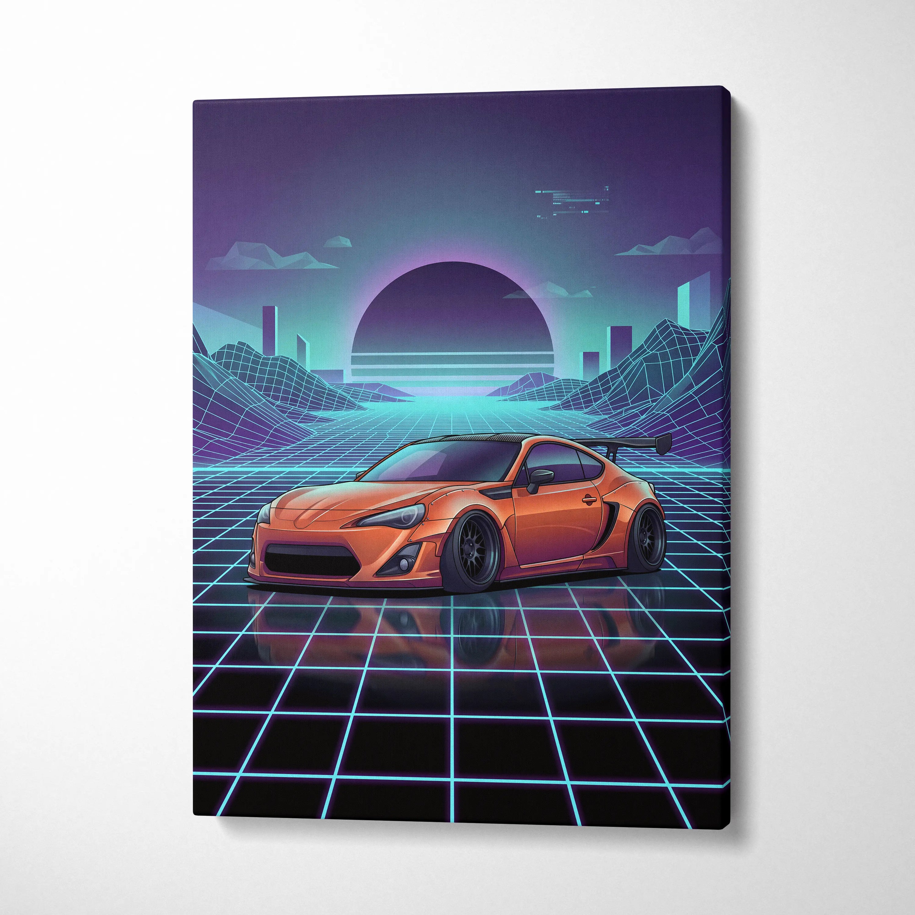 Toyota FT86 Widebody Inspired Neon Vaporwave Cityscape Canvas - Car Art Neon Pink Teal For Living Room Vaporwave Mood