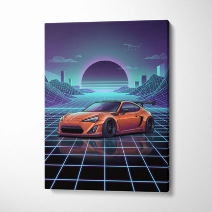 Toyota FT86 Widebody Inspired Neon Vaporwave Cityscape Canvas - Car Art Neon Pink Teal For Living Room Vaporwave Mood