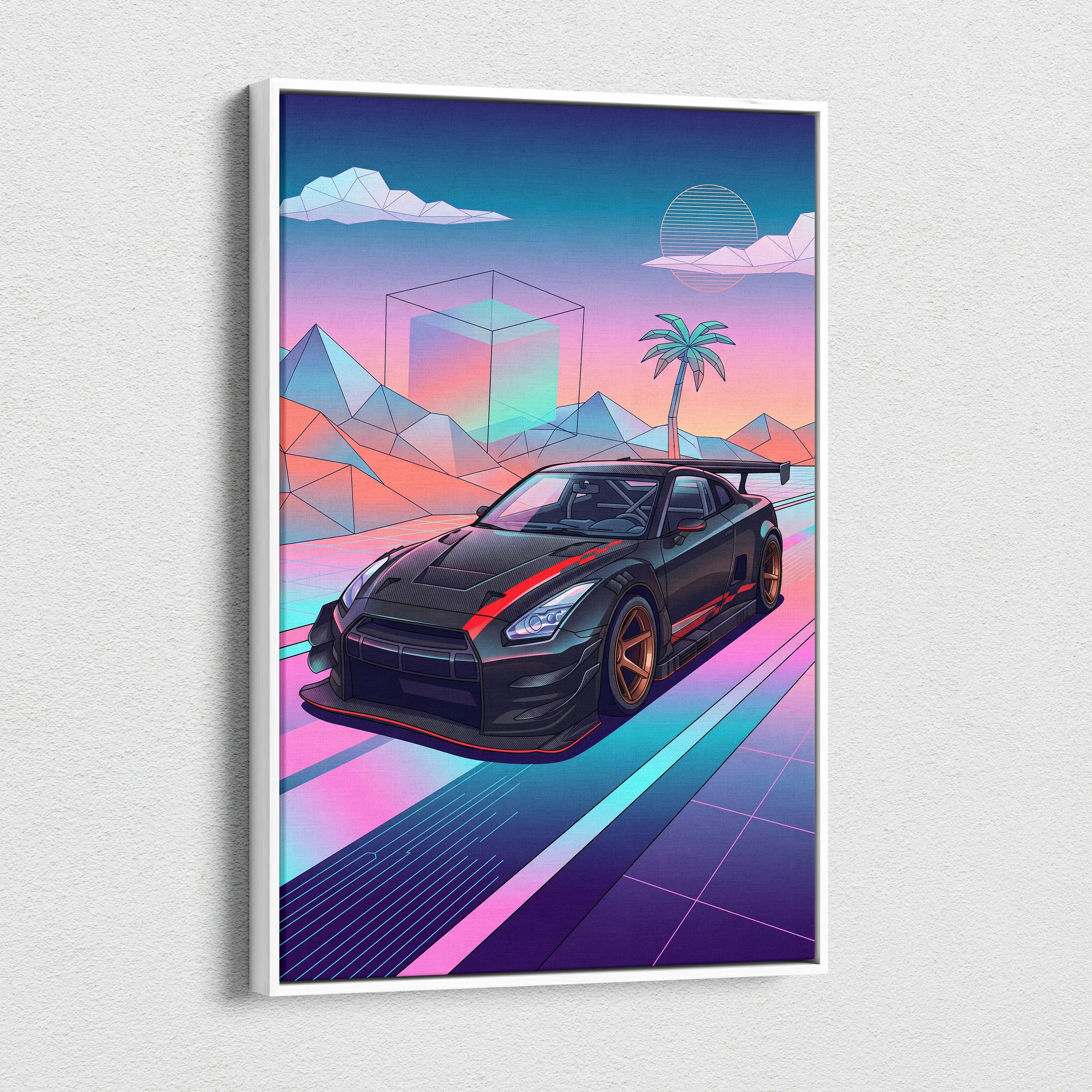 Nissan GT-R R35 Inspired Vaporwave Neon Drive Canvas - Car Art Neon Pink Blue For Living Room, Retro Futurism Canvas Print