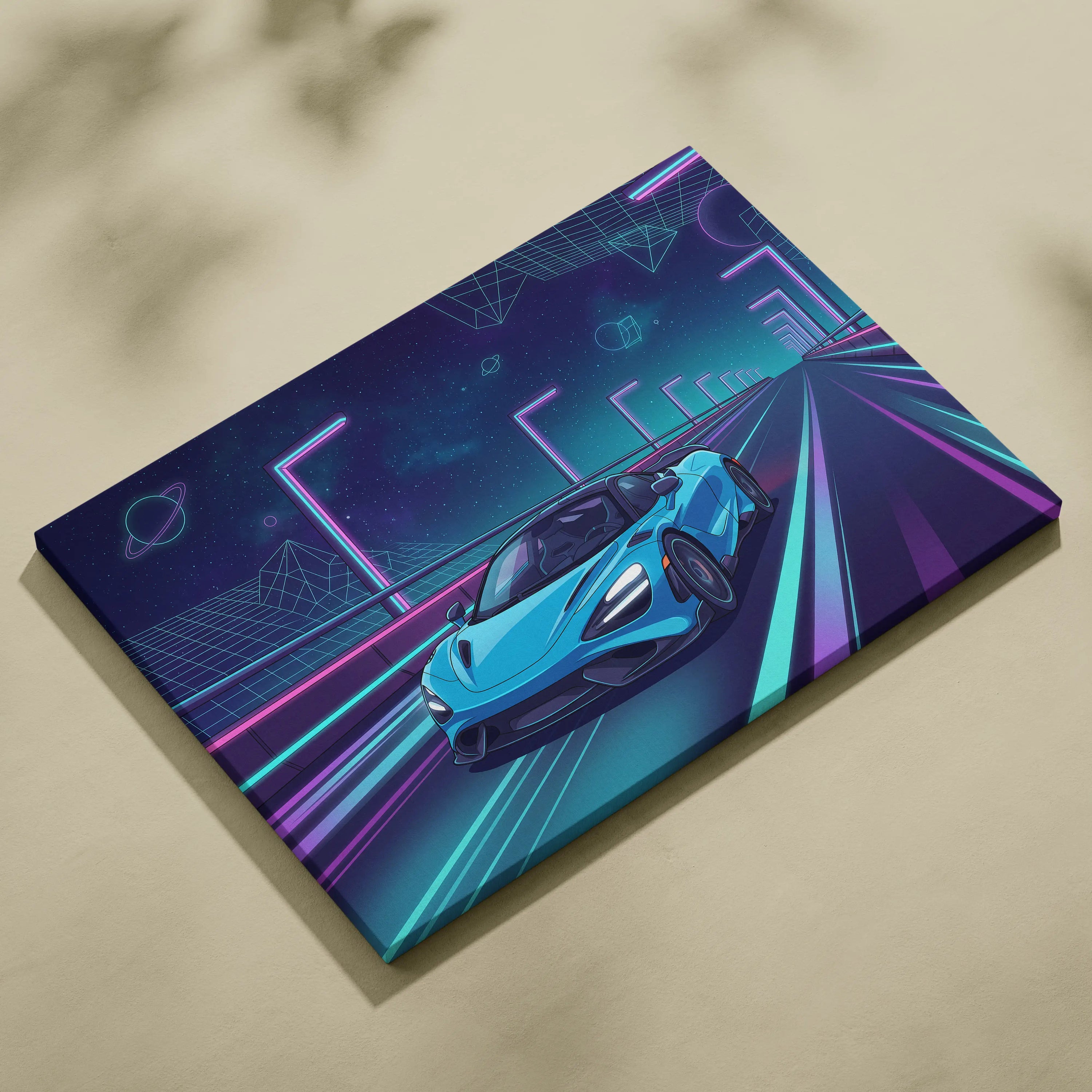 McLaren 765LT Inspired Neon Vaporwave Canvas - Car Art Neon Blue Pink Living Room Modern Vaporwave