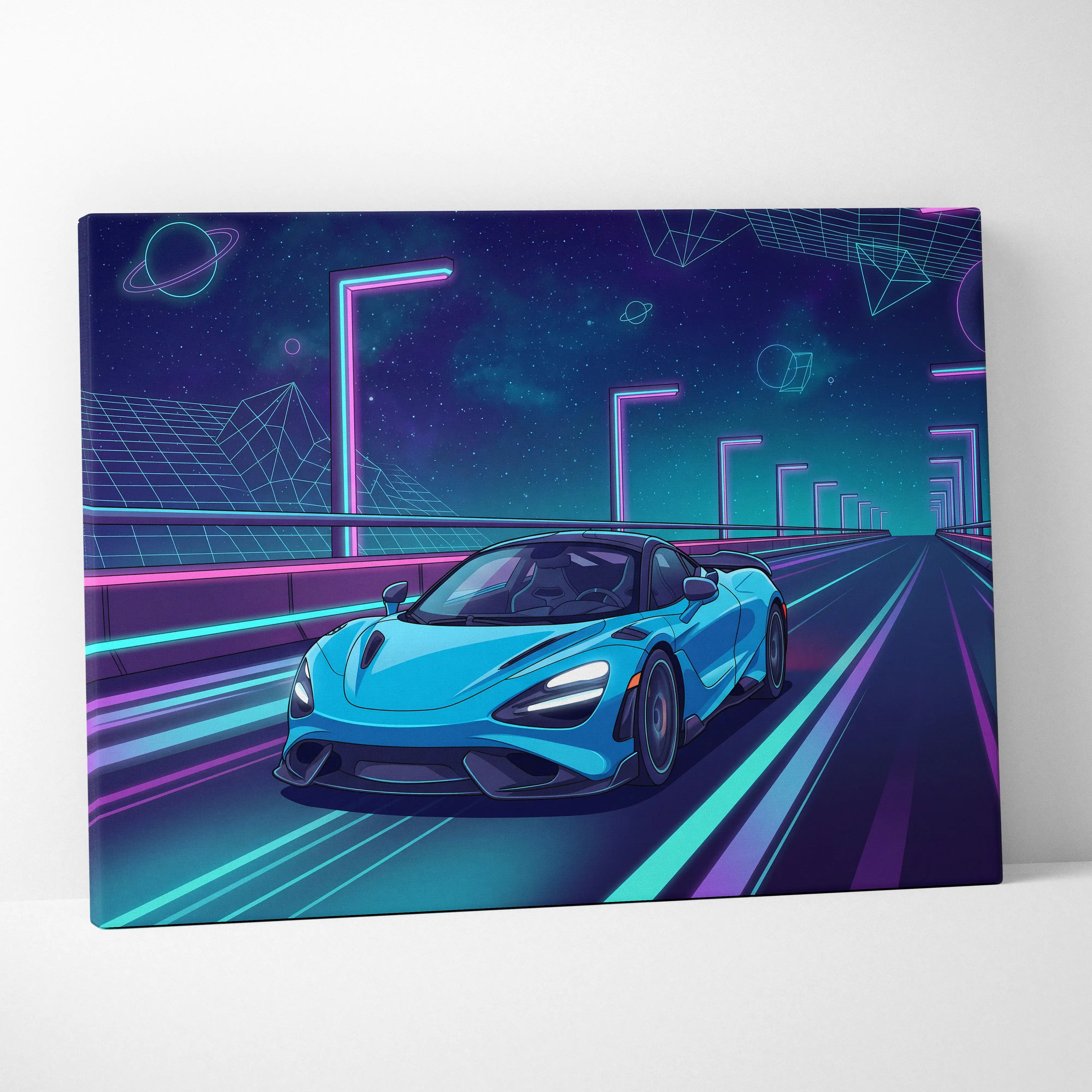 McLaren 765LT Inspired Neon Vaporwave Canvas - Car Art Neon Blue Pink Living Room Modern Vaporwave