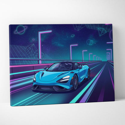 McLaren 765LT Inspired Neon Vaporwave Canvas - Car Art Neon Blue Pink Living Room Modern Vaporwave