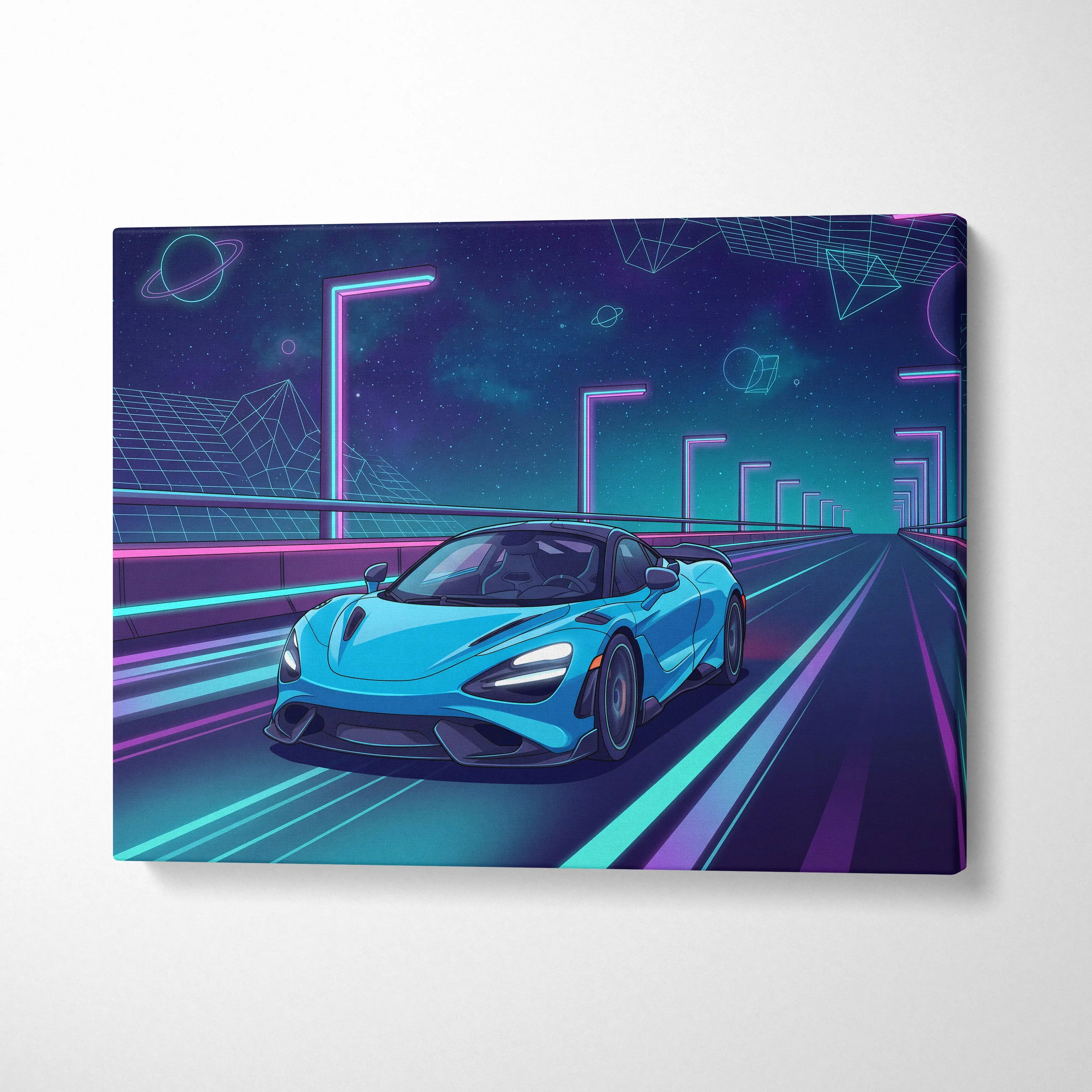 McLaren 765LT Inspired Neon Vaporwave Canvas - Car Art Neon Blue Pink Living Room Modern Vaporwave