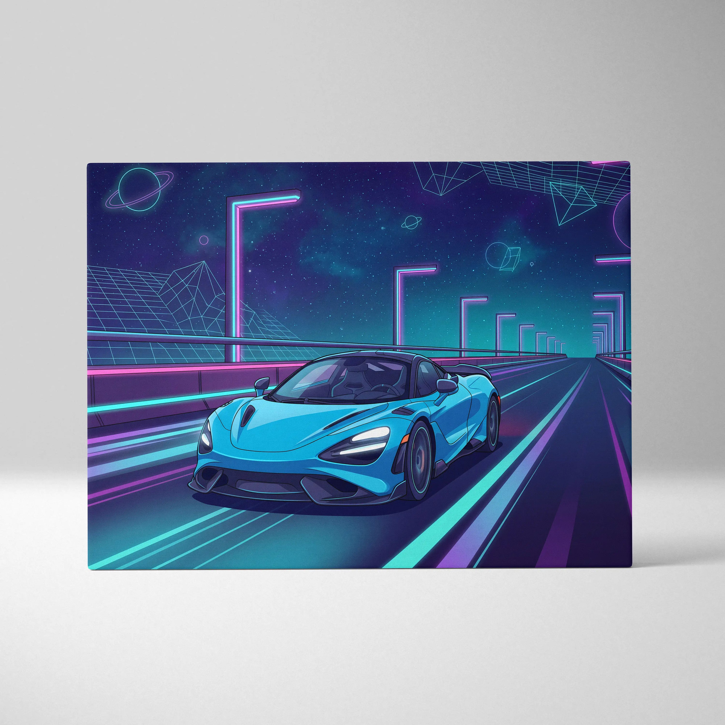McLaren 765LT Inspired Neon Vaporwave Canvas - Car Art Neon Blue Pink Living Room Modern Vaporwave