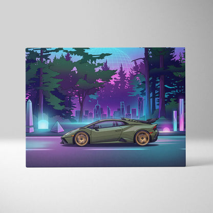 Lamborghini Huracán STO Inspired Vaporwave Neon Canvas Art