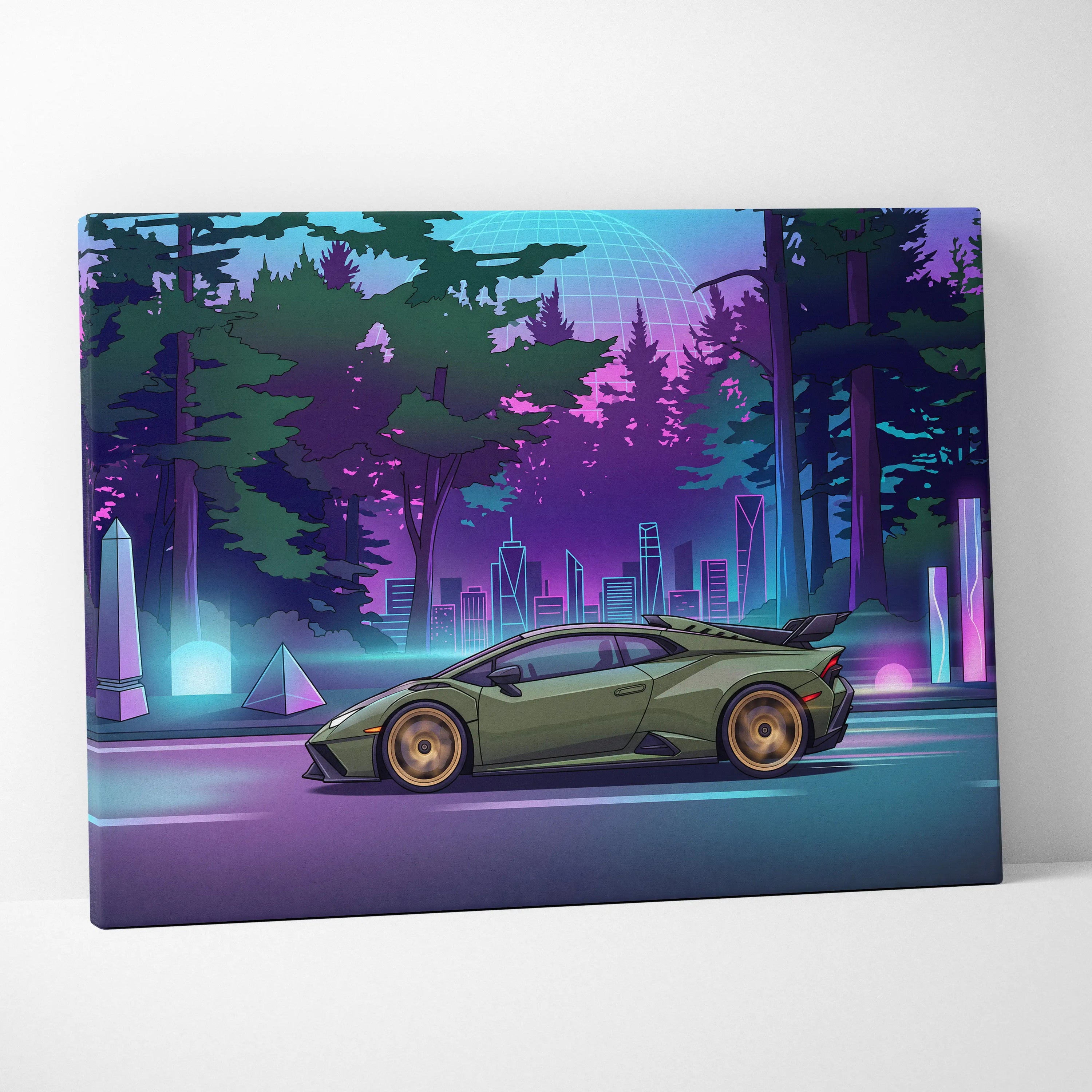 Lamborghini Huracán STO Inspired Vaporwave Neon Canvas Art