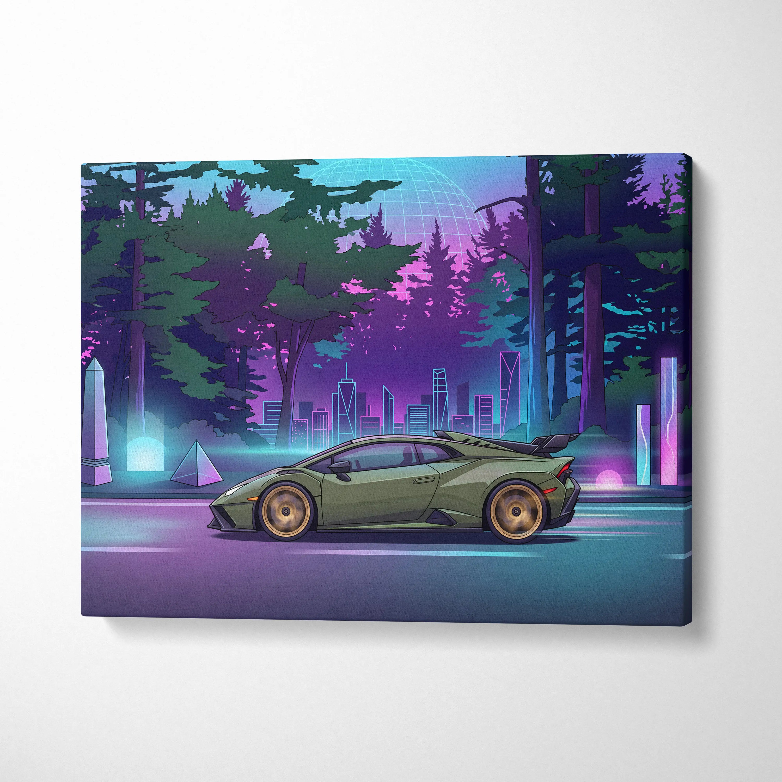 Lamborghini Huracán STO Inspired Vaporwave Neon Canvas Art