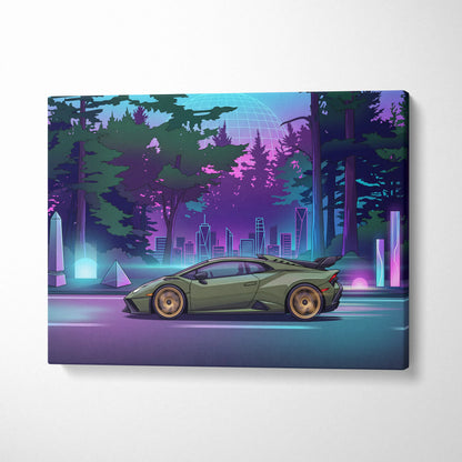 Lamborghini Huracán STO Inspired Vaporwave Neon Canvas Art