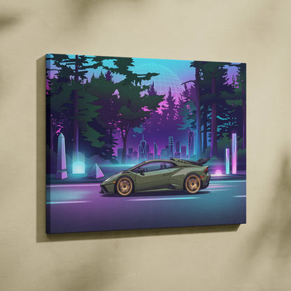 Lamborghini Huracán STO Inspired Vaporwave Neon Canvas Art