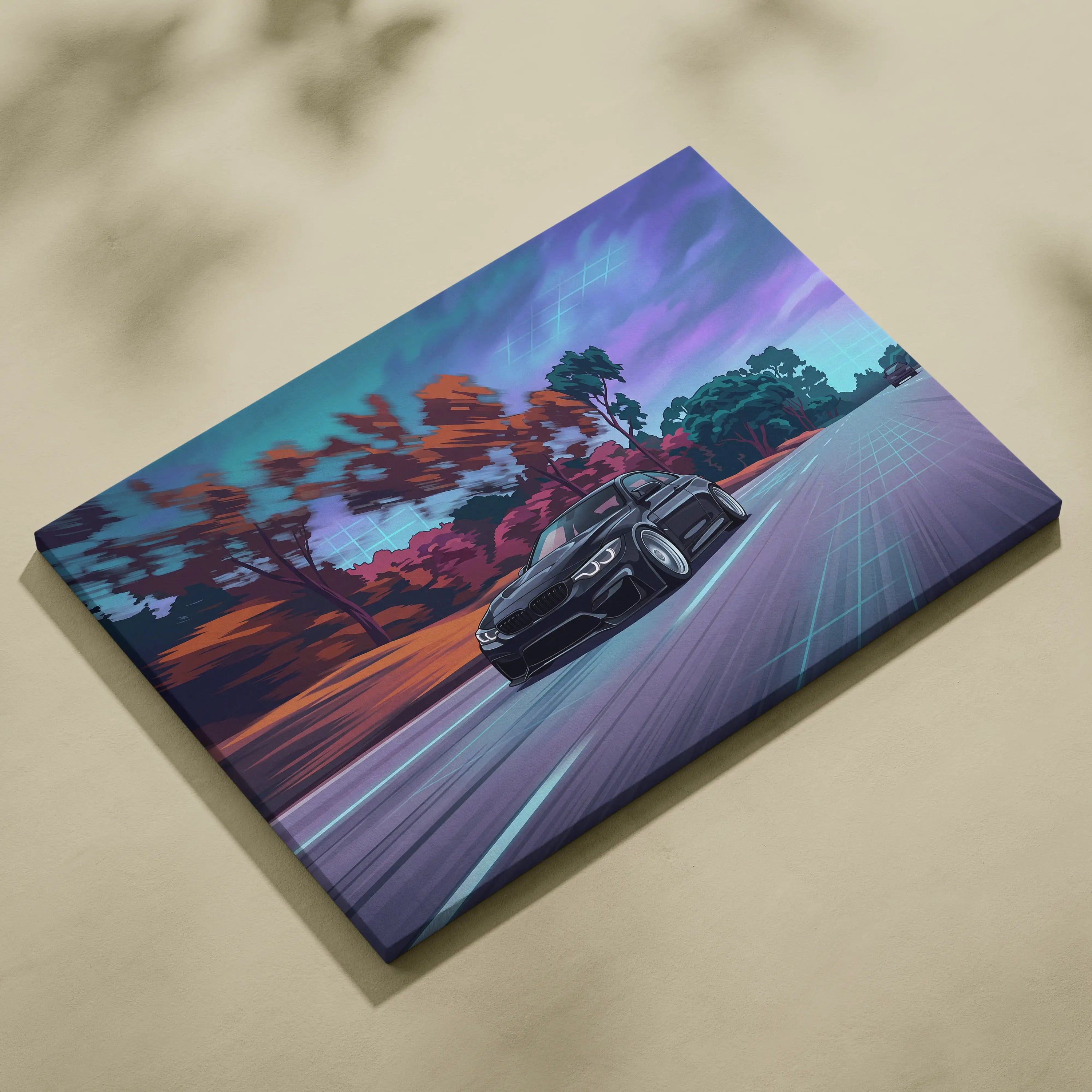 BMW M4 Inspired - Neon Vaporwave City Drive Vaporwave Car, Neon, Retro-Futurism Nostalgic Synthwave Canvas