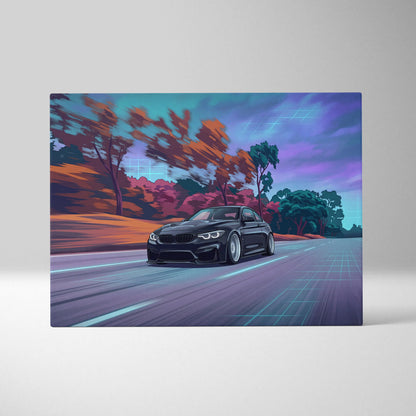 BMW M4 Inspired - Neon Vaporwave City Drive Vaporwave Car, Neon, Retro-Futurism Nostalgic Synthwave Canvas