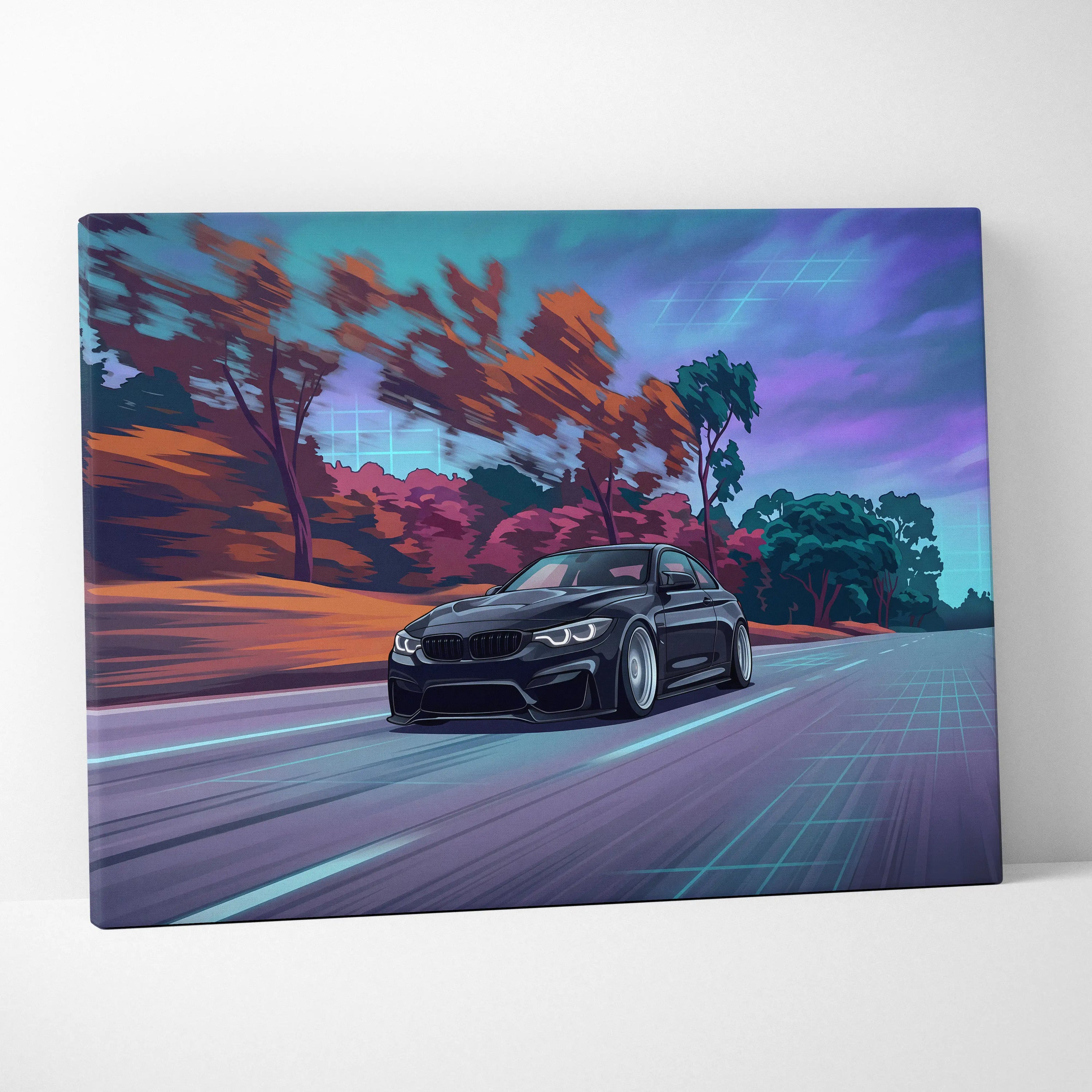 BMW M4 Inspired - Neon Vaporwave City Drive Vaporwave Car, Neon, Retro-Futurism Nostalgic Synthwave Canvas