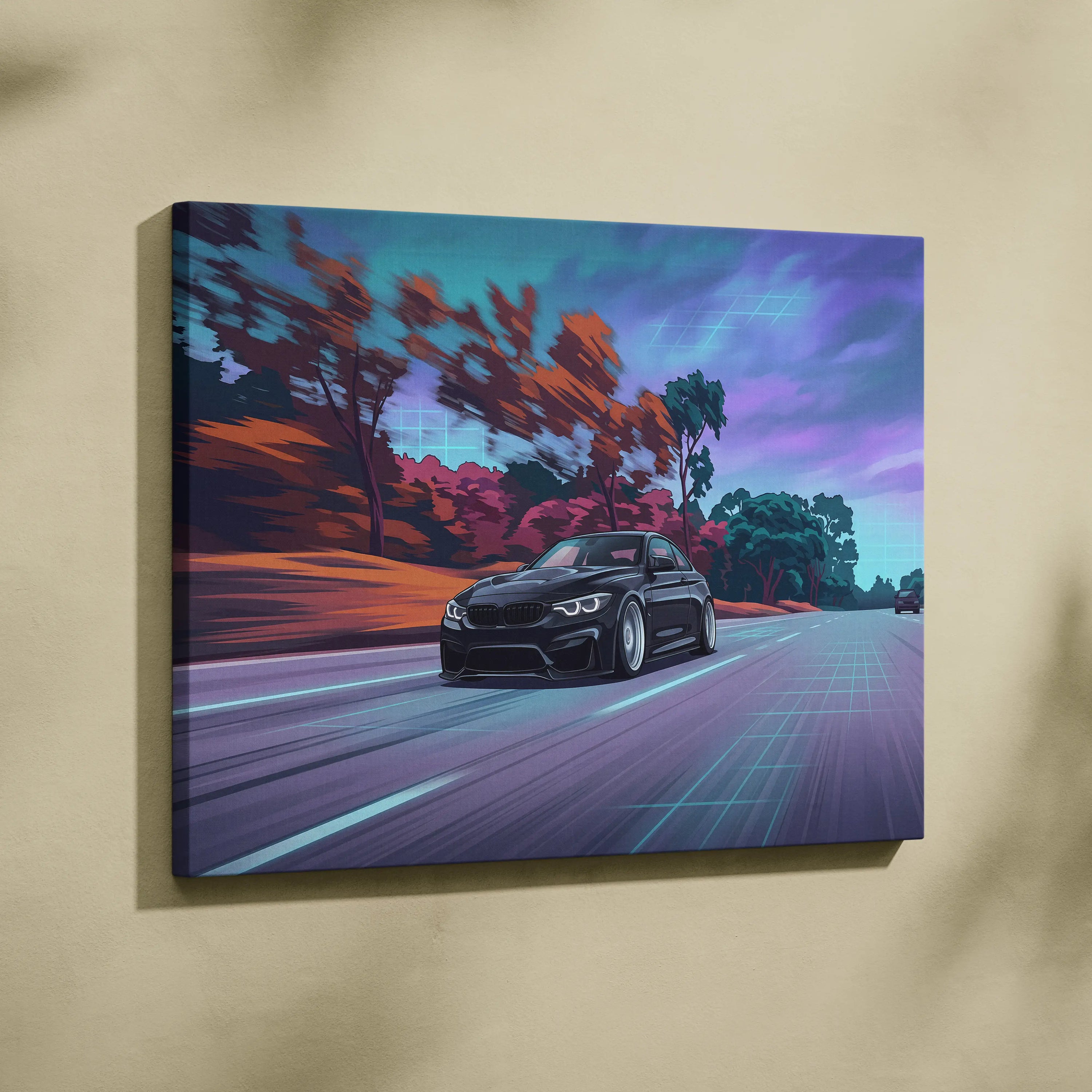 BMW M4 Inspired - Neon Vaporwave City Drive Vaporwave Car, Neon, Retro-Futurism Nostalgic Synthwave Canvas
