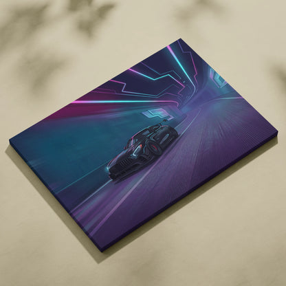 Mercedes AMG GTR Inspired Neon Vaporwave Circuit Canvas - Vaporwave Car Neon, Dreamy Mood Neon Wall Art Canvas
