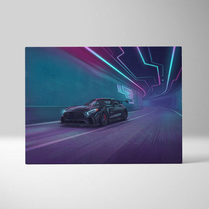 Mercedes AMG GTR Inspired Neon Vaporwave Circuit Canvas - Vaporwave Car Neon, Dreamy Mood Neon Wall Art Canvas