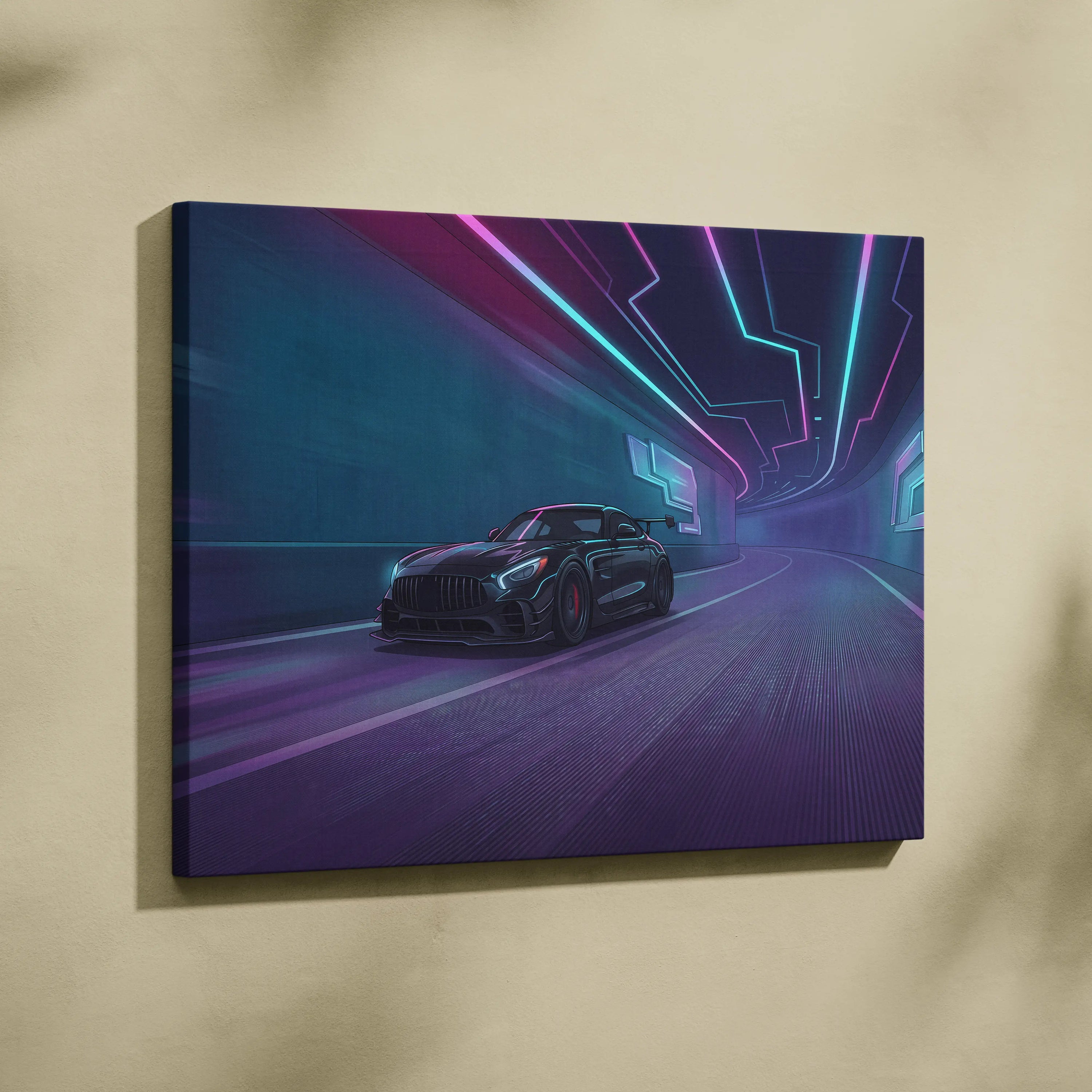 Mercedes AMG GTR Inspired Neon Vaporwave Circuit Canvas - Vaporwave Car Neon, Dreamy Mood Neon Wall Art Canvas