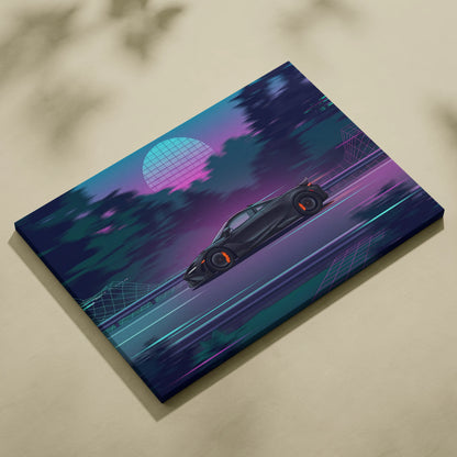 McLaren 765LT Neon Vaporwave Sunset Canvas - Vaporwave Car Art Neon Pink Teal Nostalgic Mood Synthwave Decor