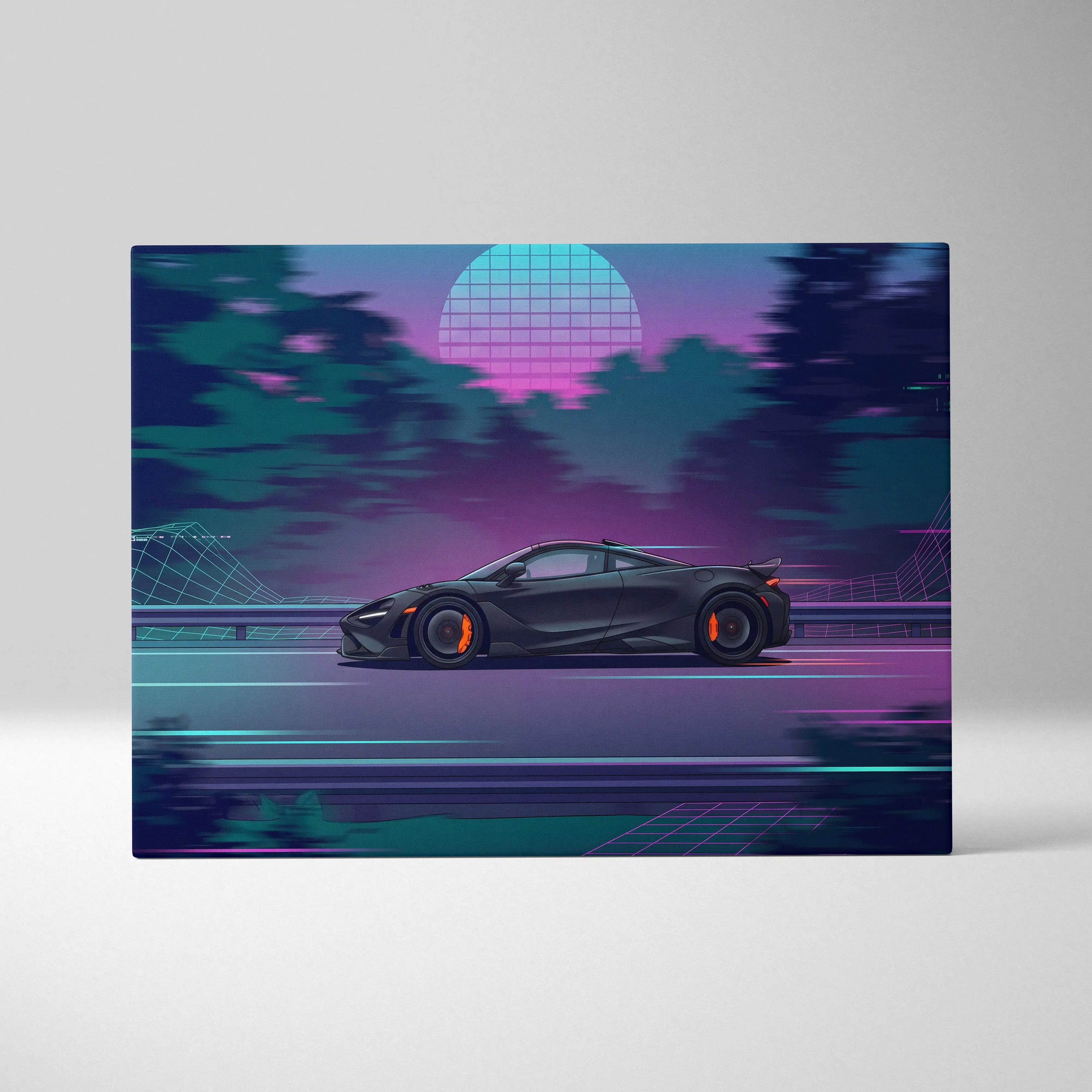 McLaren 765LT Neon Vaporwave Sunset Canvas - Vaporwave Car Art Neon Pink Teal Nostalgic Mood Synthwave Decor
