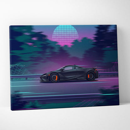McLaren 765LT Neon Vaporwave Sunset Canvas - Vaporwave Car Art Neon Pink Teal Nostalgic Mood Synthwave Decor