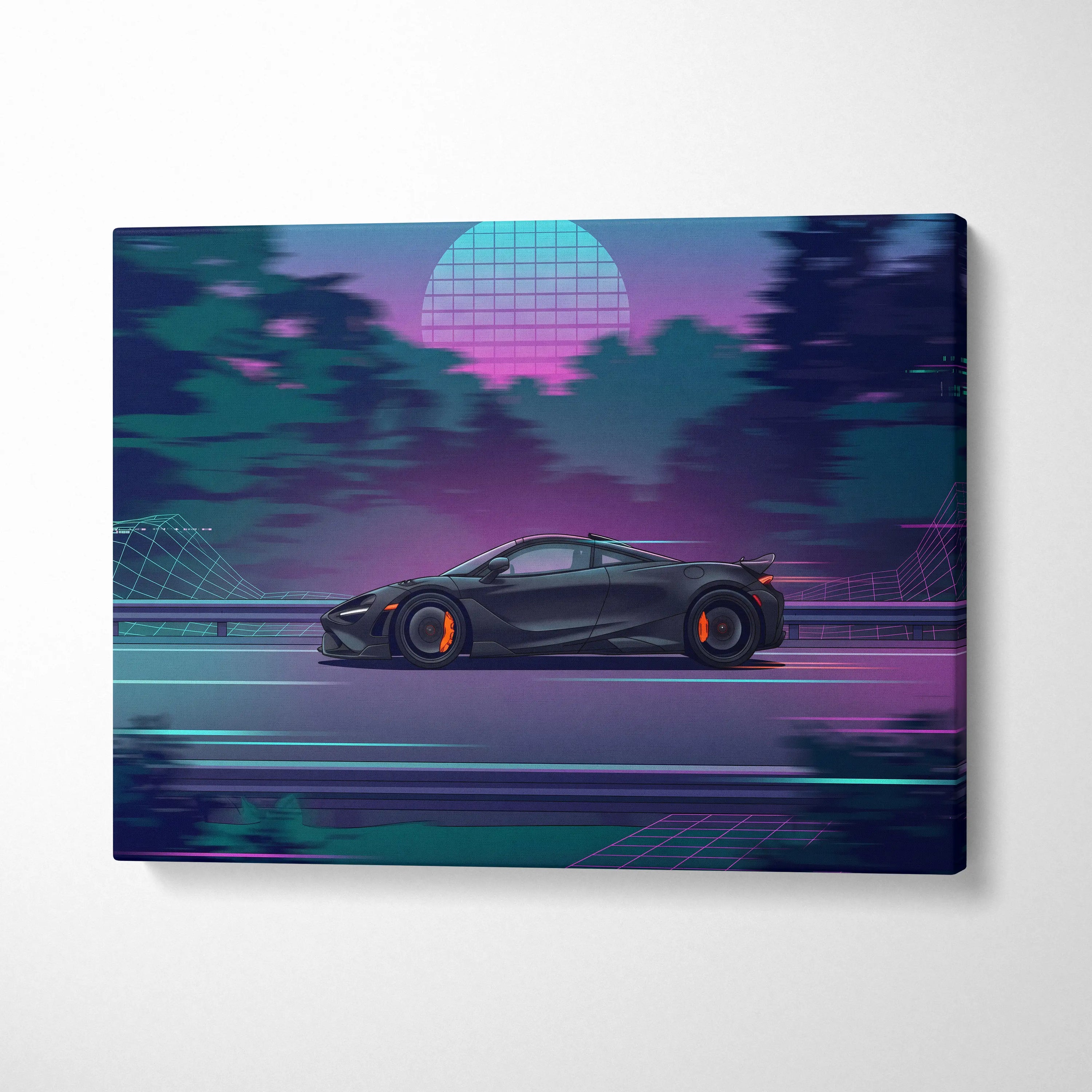 McLaren 765LT Neon Vaporwave Sunset Canvas - Vaporwave Car Art Neon Pink Teal Nostalgic Mood Synthwave Decor