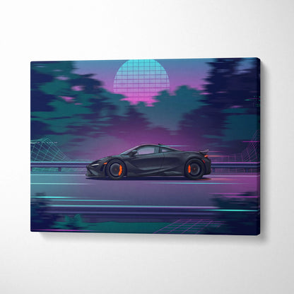 McLaren 765LT Neon Vaporwave Sunset Canvas - Vaporwave Car Art Neon Pink Teal Nostalgic Mood Synthwave Decor
