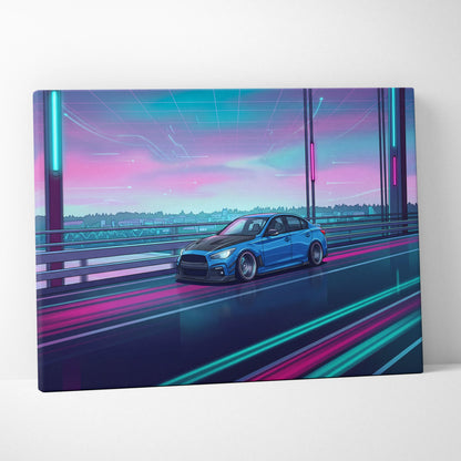 Infiniti Q50 Inspired Neon Vaporwave Canvas Art - Vaporwave Car Art Neon Pink Blue Living Room Decor Retro Neon