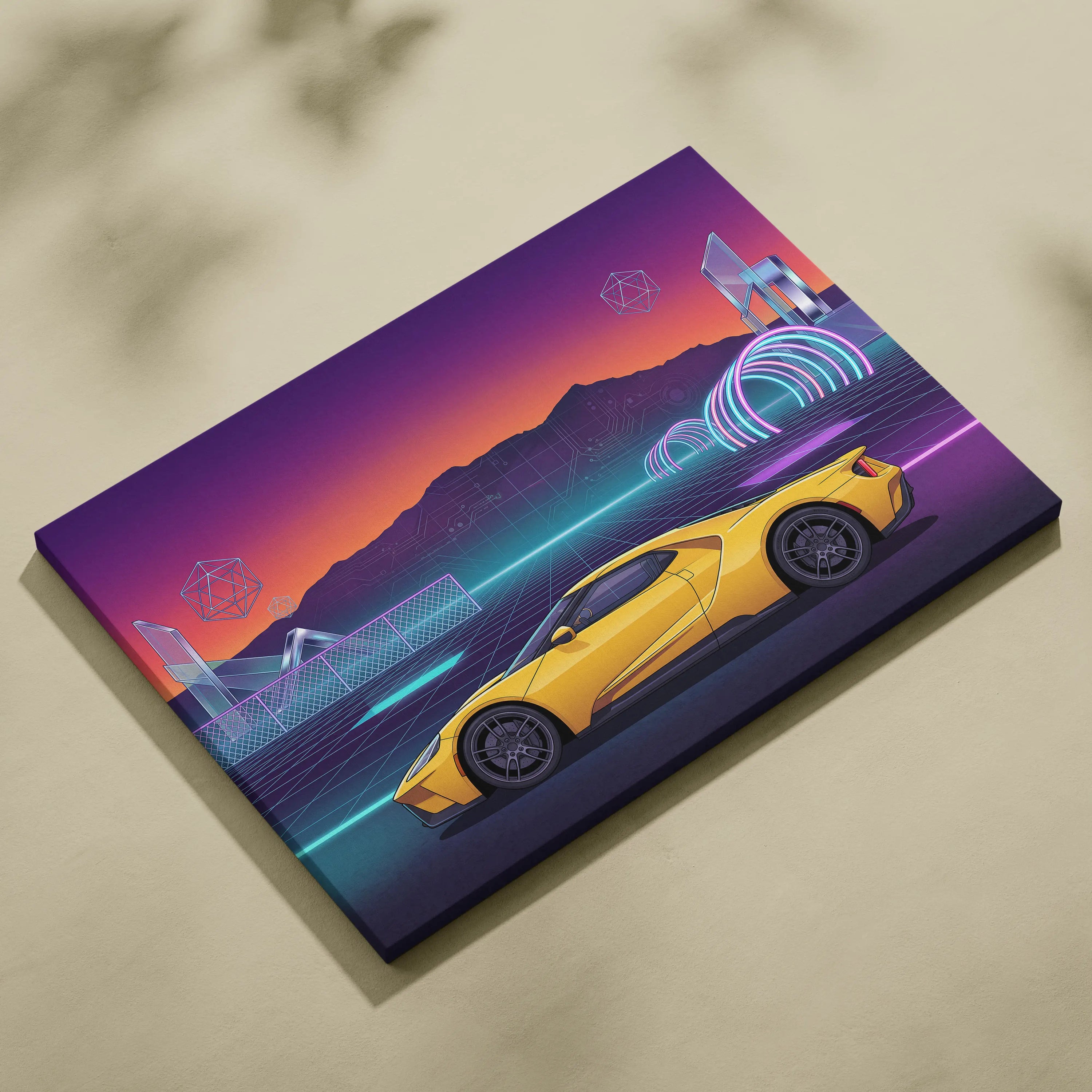 Ford GT Inspired Canvas Wall Art - Vaporwave American Le Mans Supercar Decor with Retro Racing Energy