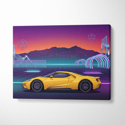 Ford GT Inspired Canvas Wall Art - Vaporwave American Le Mans Supercar Decor with Retro Racing Energy