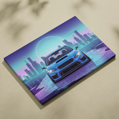 Subaru WRX STI Inspired, Neon City Drive Dream - Neon Purple Teal Car Artwork For Living Room Vaporwave Nostalgic Canvas